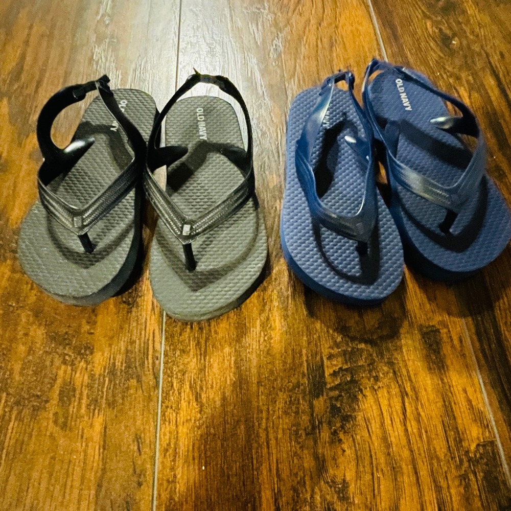 Old Navy Flip Flops Toddler 10 Bundle Black Navy Blue Backstrap 2 Pair Vacay